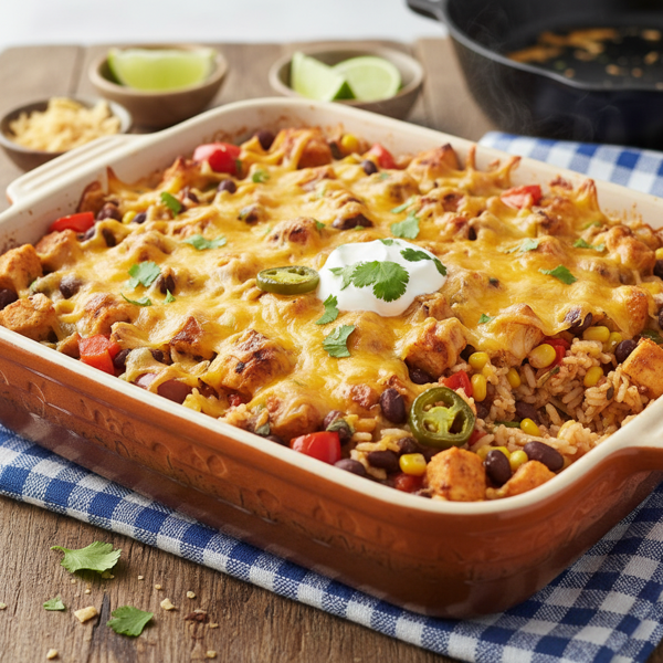 Cheesy Tex-Mex Chicken & Rice Bake recipe