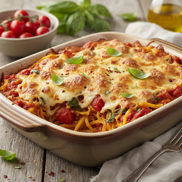 Cheesy Tomato Basil Spaghetti Squash Casserole recipe