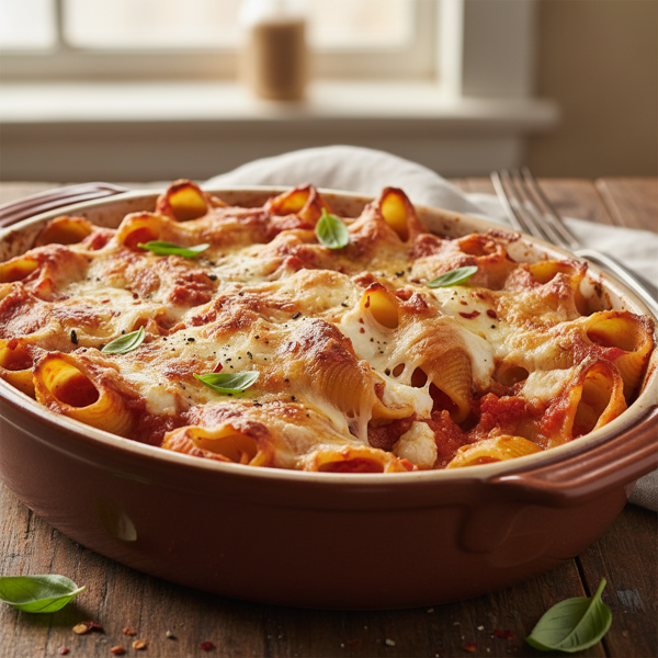 Cheesy Tomato Shell Bake recipe
