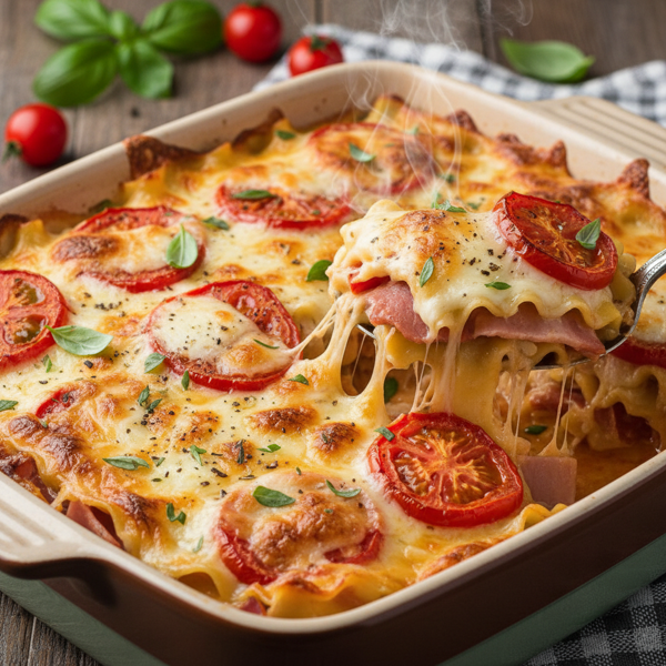 Cheesy Tomato and Ham Layer Bake recipe