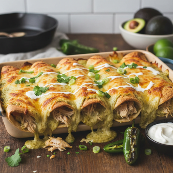 Cheesy Turkey Enchiladas with Creamy Green Chili Sauce recipe