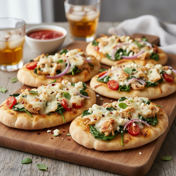 Cheesy Turkey Spinach Pita Pizzas recipe