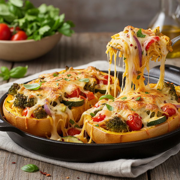 Cheesy Vegetable Loaded Spaghetti Squash Bake recipe