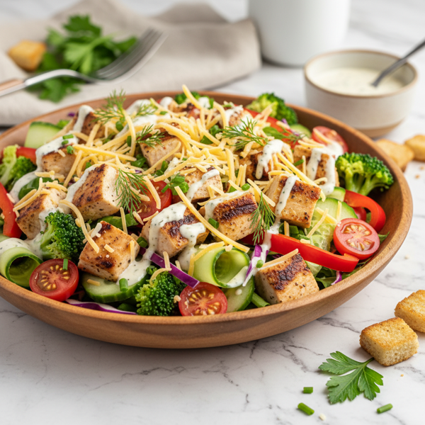 Cheesy Veggie Chicken Delight Salad recipe