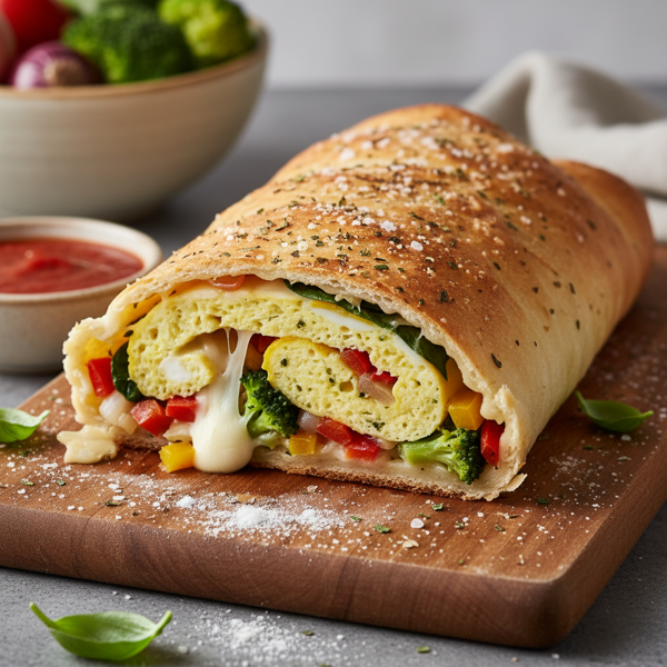 Cheesy Veggie Egg Stromboli recipe