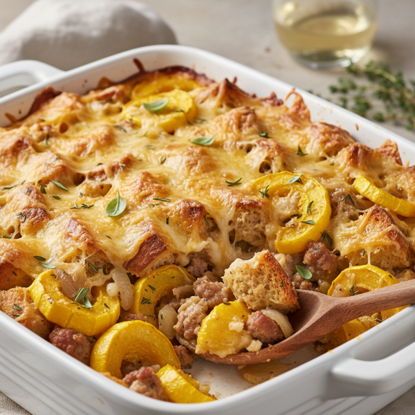 Cheesy Yellow Squash Stuffing Bake recipe