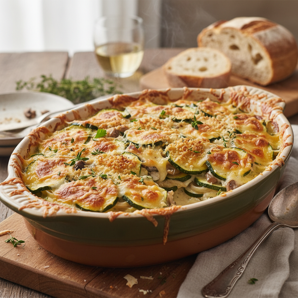 Cheesy Zucchini Mushroom Gratin recipe