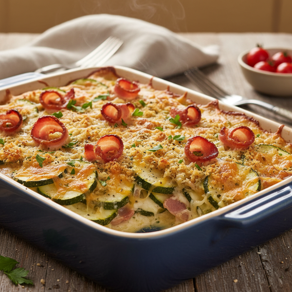 Cheesy Zucchini and Bacon Bake recipe