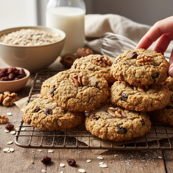 Chewy Oatmeal Walnut Raisin Cookies recipe