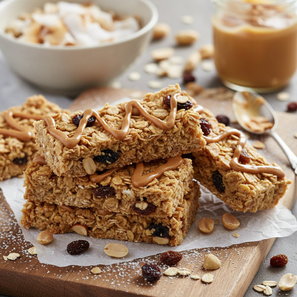 Chewy Peanut Butter Coconut Raisin Granola Bars recipe