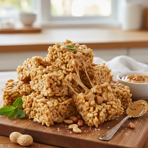 Chewy Peanut Butter Rice Krispies Treats recipe