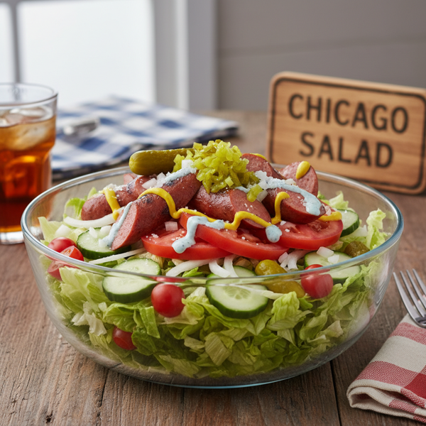 Chicago-Style Hot Dog Salad Delight recipe