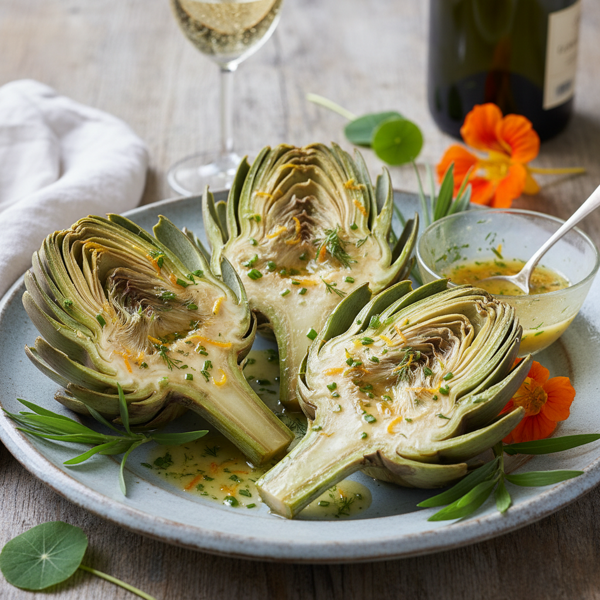 Chilled Artichokes with Zesty Champagne Vinaigrette recipe