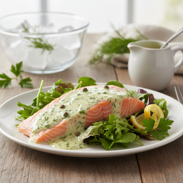Chilled Poached Salmon with Creamy Dill Sauce recipe