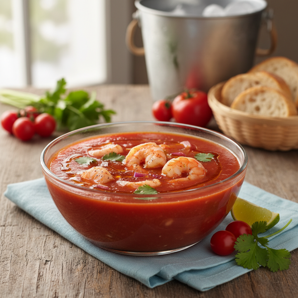 Chilled Spicy Creole Tomato & Shrimp Gazpacho recipe