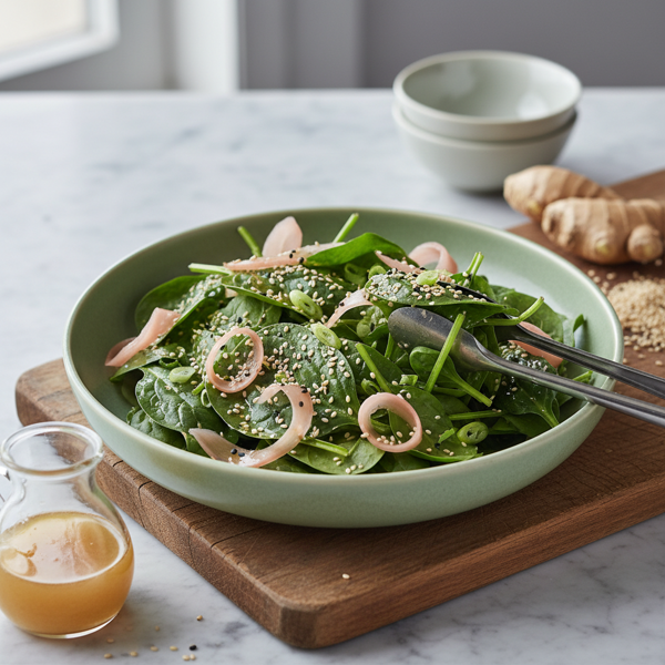 Chilled Spinach Salad with Tangy Pickled Ginger and Sesame recipe