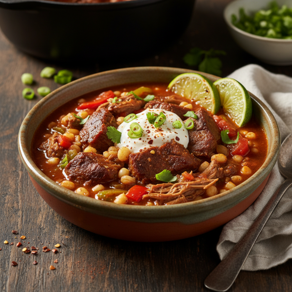 Chipotle-Infused Spicy Beef Hominy Stew recipe