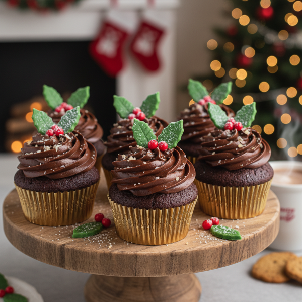 Choco-Ginger Holly Cupcakes recipe