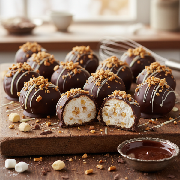 Chocolate-Dipped Marshmallow Crunch Truffles recipe
