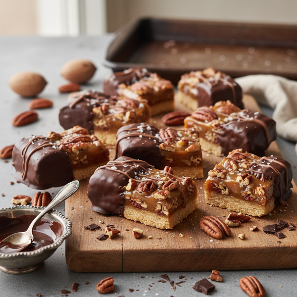 Chocolate-Dipped Pecan Caramel Bars recipe