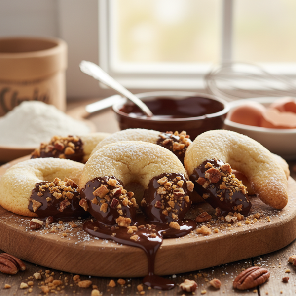 Chocolate-Dipped Toffee Pecan Crescents recipe