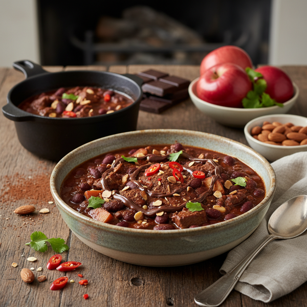 Chocolate-Infused Chili with Apples and Almonds recipe