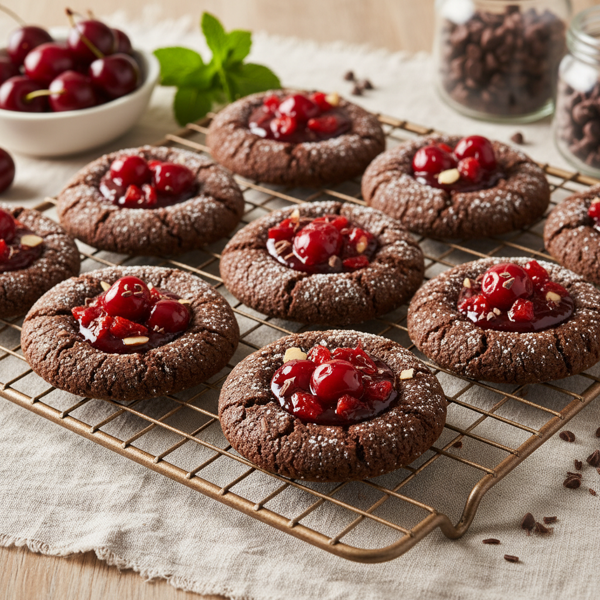 Chocolate Cherry Bliss Thumbprint Cookies recipe
