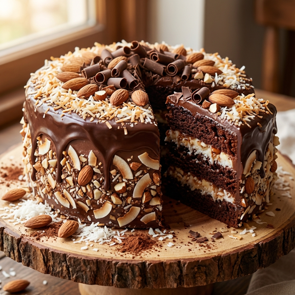 Chocolate Coconut Almond Delight Cake recipe