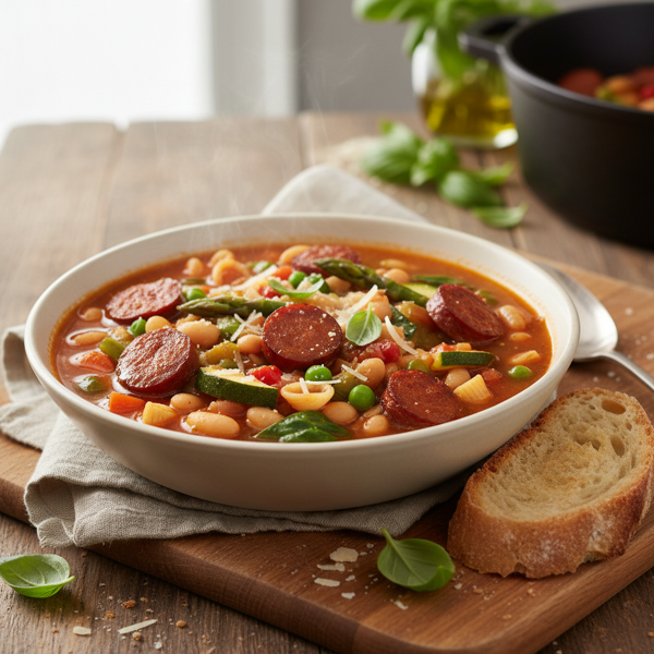 Chorizo & Spring Veggie Minestrone recipe