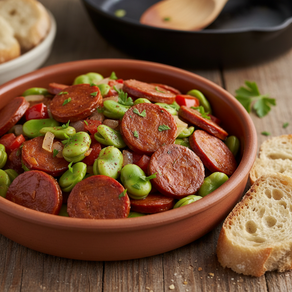 Chorizo and Broad Bean Medley recipe