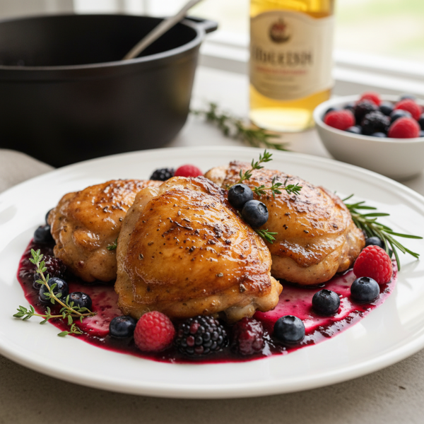 Cider-Braised Chicken Thighs with Berry Reduction Sauce recipe