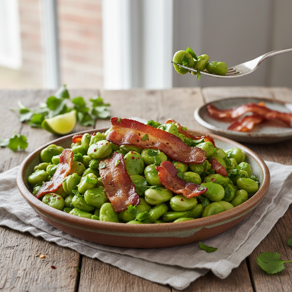 Cilantro-Infused Fava Beans with Crispy Bacon recipe