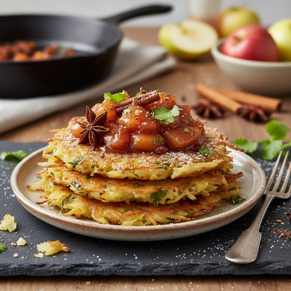 Cilantro-Infused Latkes with Five-Spice Apple Compote recipe