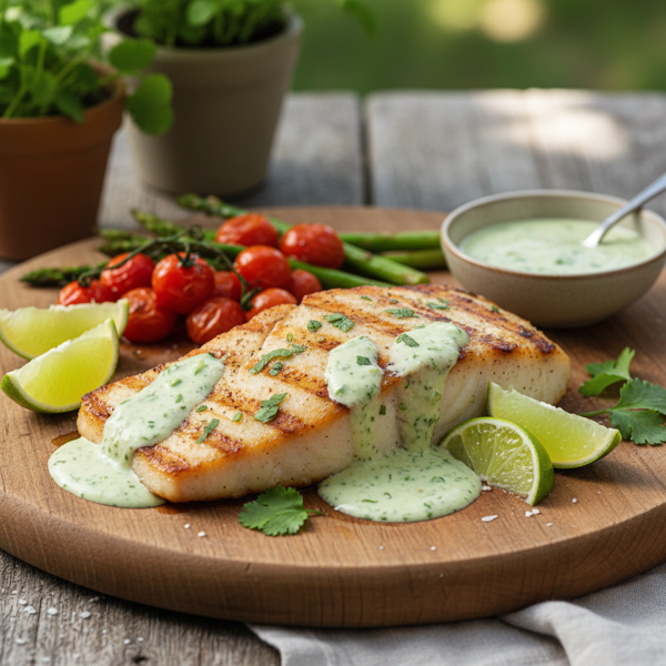 Cilantro-Lime Grilled Halibut with Creamy Sauce recipe