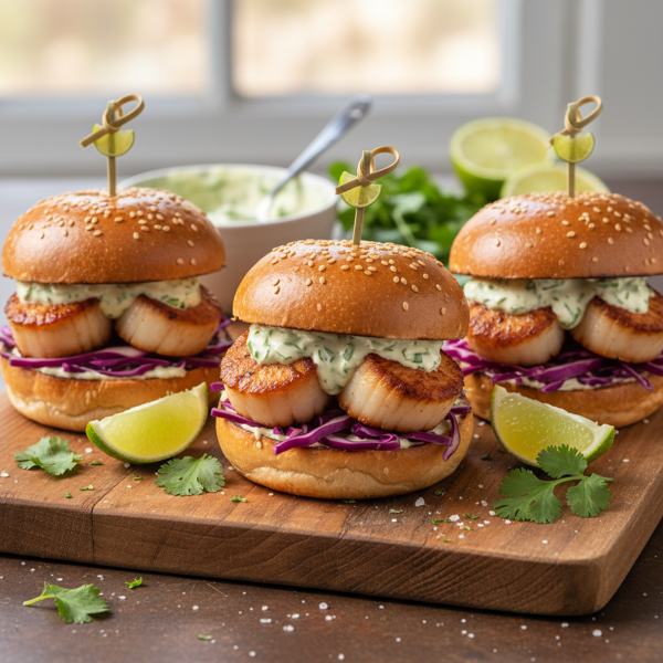 Cilantro-Lime Scallop Sliders with Zesty Mayo recipe