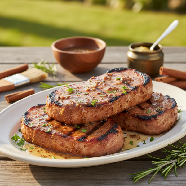 Cinnamon-Dijon Glazed Grilled Ham Steaks recipe