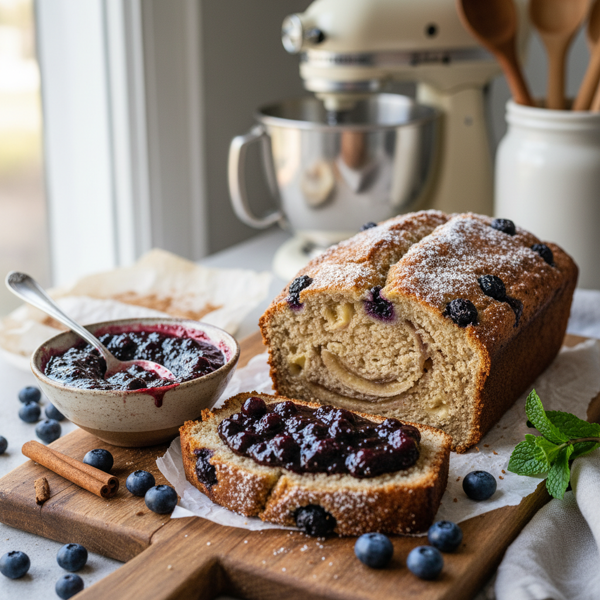 Cinnamon-Infused Banana Bread with Blueberry Chia Jam recipe