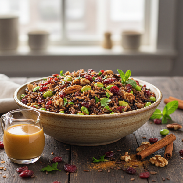 Cinnamon-Infused Cranberry Edamame Wild Rice Salad recipe