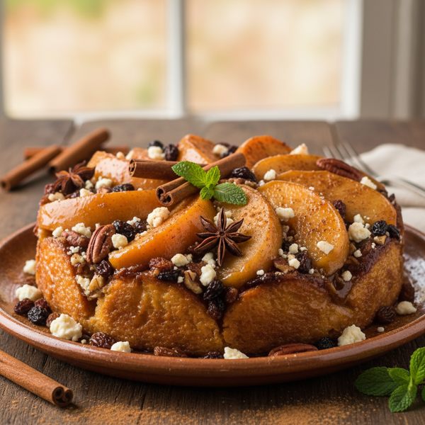 Cinnamon Peach and Pear Upside-Down Capirotada recipe