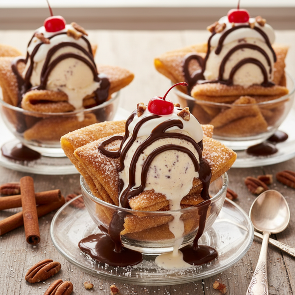 Cinnamon Sugar Tortilla Sundaes with Chocolate Drizzle recipe