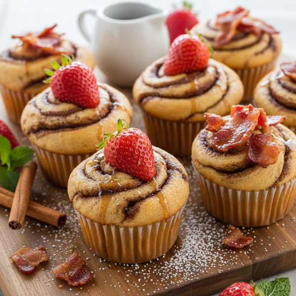 Cinnamon Swirl Maple Strawberry Bacon Breakfast Cupcakes recipe