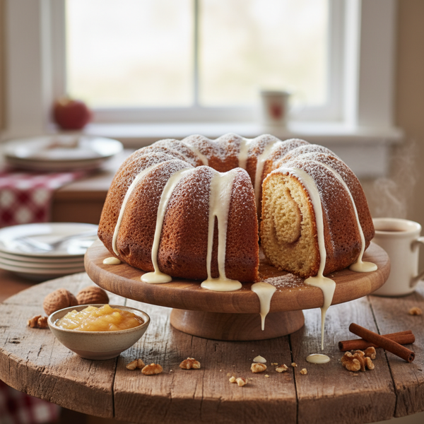Cinnamon Walnut Applesauce Bundt Cake recipe