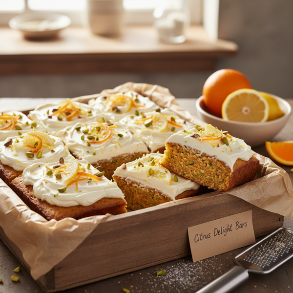 Citrus-Infused Carrot Zucchini Delight Bars with Cream Cheese Frosting recipe
