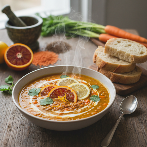 Citrus-Infused Carrot and Red Lentil Soup recipe