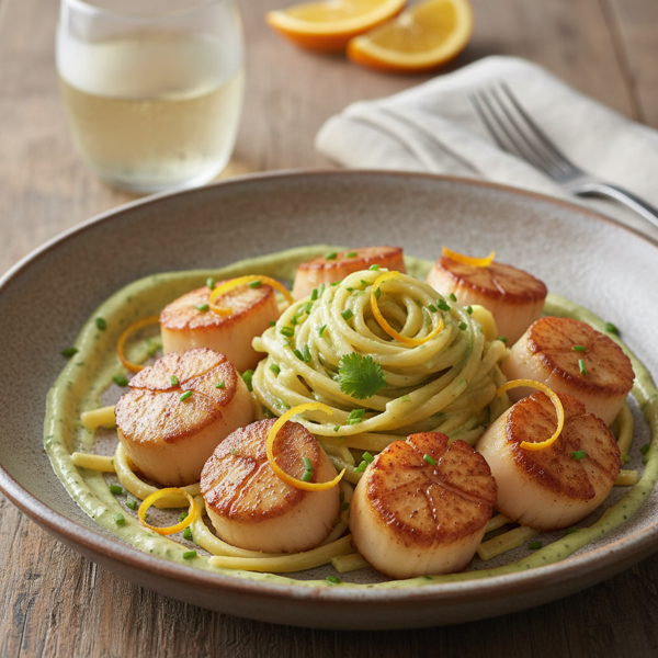 Citrus-Infused Scallops with Creamy Wasabi Fettuccine recipe