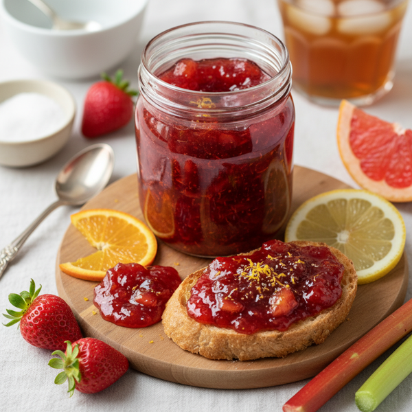Citrus-Infused Strawberry Rhubarb Jam recipe