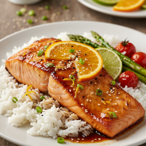 Citrus-Maple Glazed Salmon with Teriyaki Essence recipe