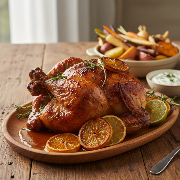 Citrus-Molasses Roasted Chicken with Glaze recipe