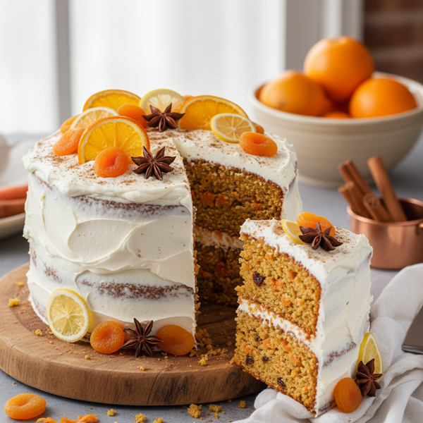 Citrus-Spiced Carrot and Apricot Cake recipe