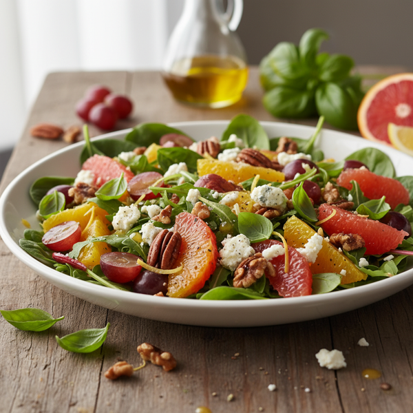 Citrus Basil Gorgonzola Salad with Candied Nuts and Grapes recipe
